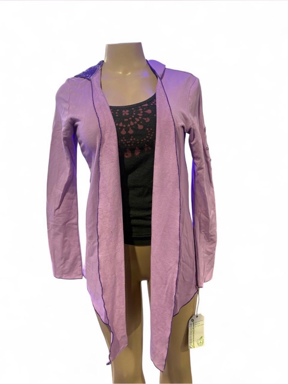 Green Apple Lavender Open-Front Lightweight Cardigan